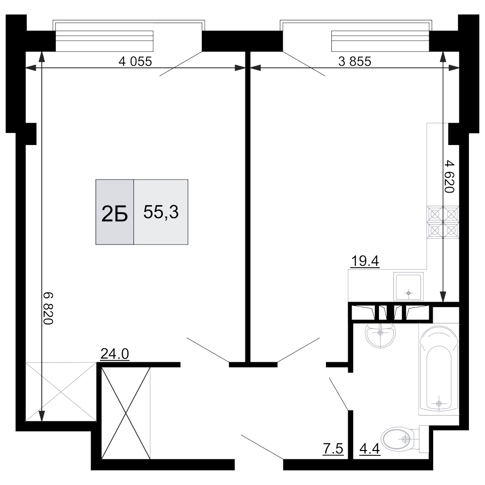 Продается 2-комн. квартира, 55.3 м²