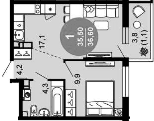 Продается 2-комн. квартира, 35.5 м²