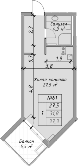 Продается 1-комн. квартира, 31.8 м²