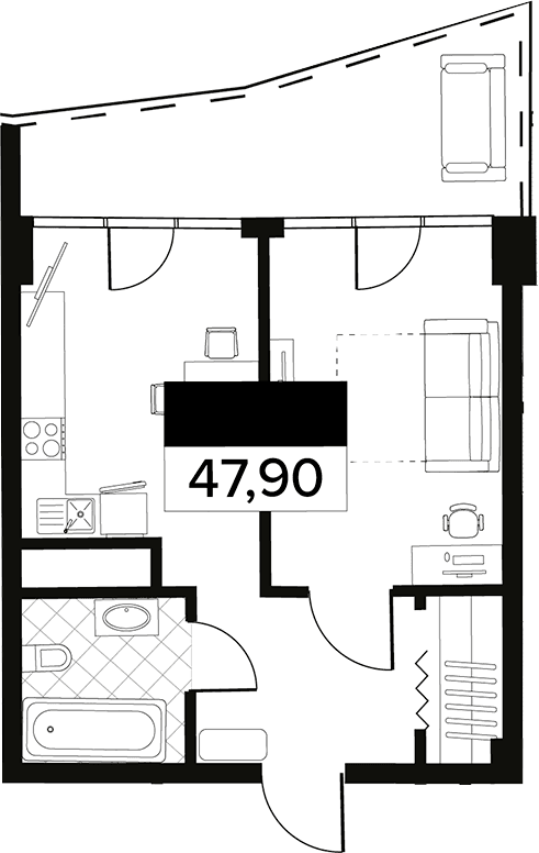 Продается 1-комн. квартира, 47.9 м²