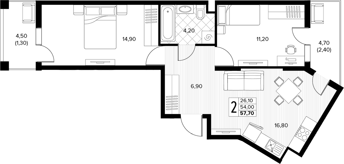 Продается 2-комн. квартира, 54 м²