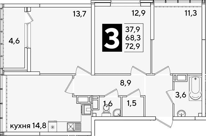 Продается 3-комн. квартира, 68.3 м²