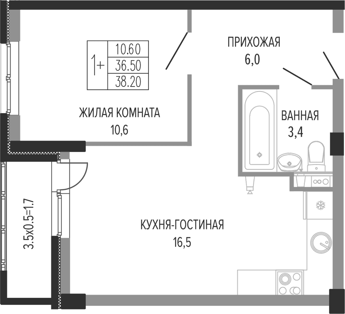 Продается 2-комн. квартира, 37.55 м²
