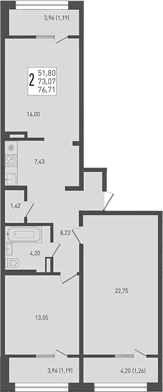 Продается 3-комн. квартира, 73.07 м²