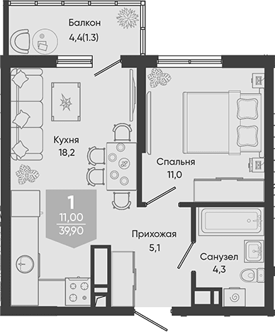 Продается 2-комн. квартира, 38.6 м²