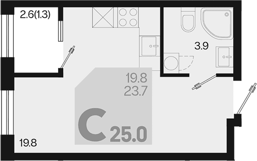 Продается 1-комн. квартира, 23.7 м²