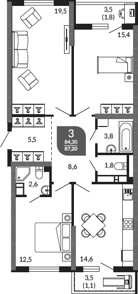 Продается 3-комн. квартира, 84.3 м²