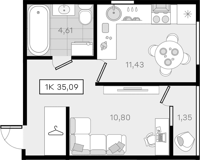 Продается 1-комн. квартира, 33.74 м²