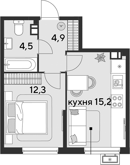 Продается 2-комн. квартира, 36.9 м²