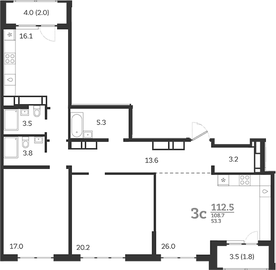 Продается 4-комн. квартира, 108.7 м²
