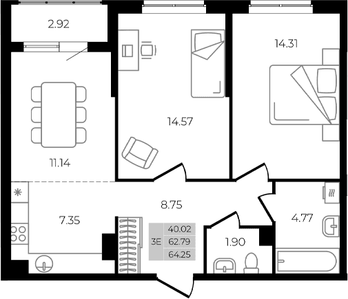 Продается 3-комн. квартира, 62.79 м²