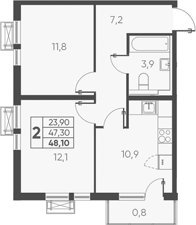 Продается 2-комн. квартира, 49.17 м²