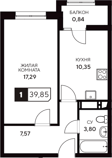 Продается 1-комн. квартира, 39.01 м²