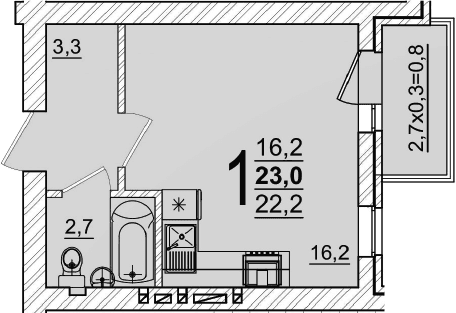 Продается 1-комн. квартира, 22.2 м²