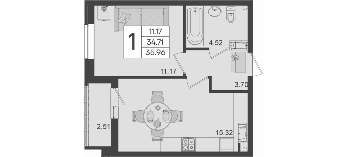 Продается 1-комн. квартира, 34.71 м²