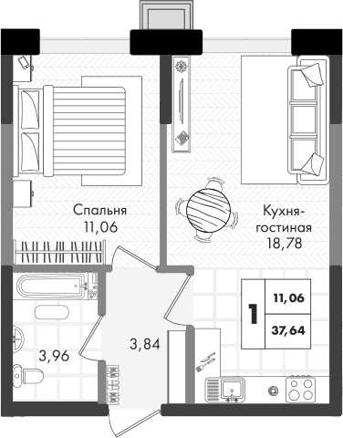 Продается 2-комн. квартира, 37.64 м²