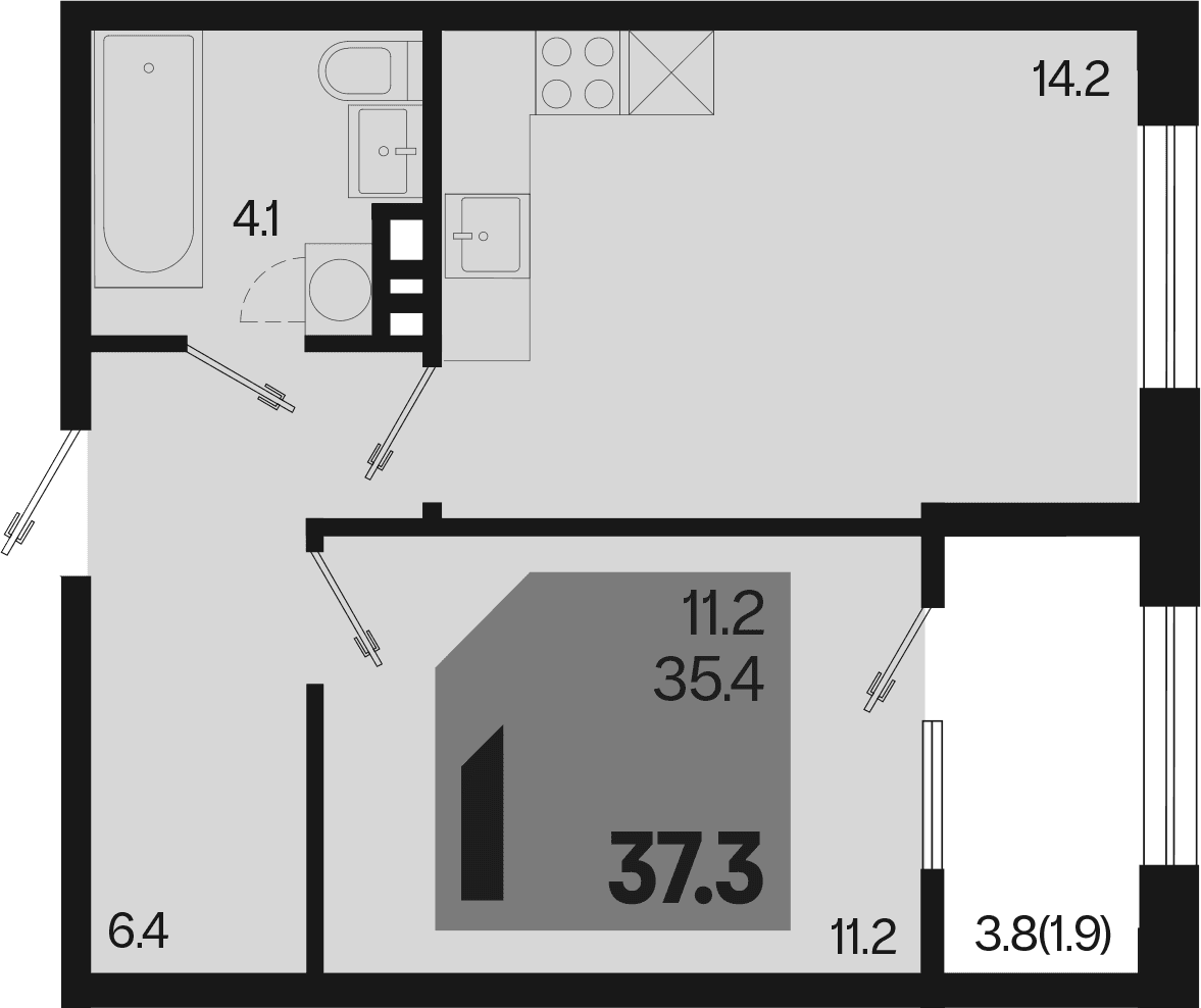 Продается 1-комн. квартира, 35.4 м²