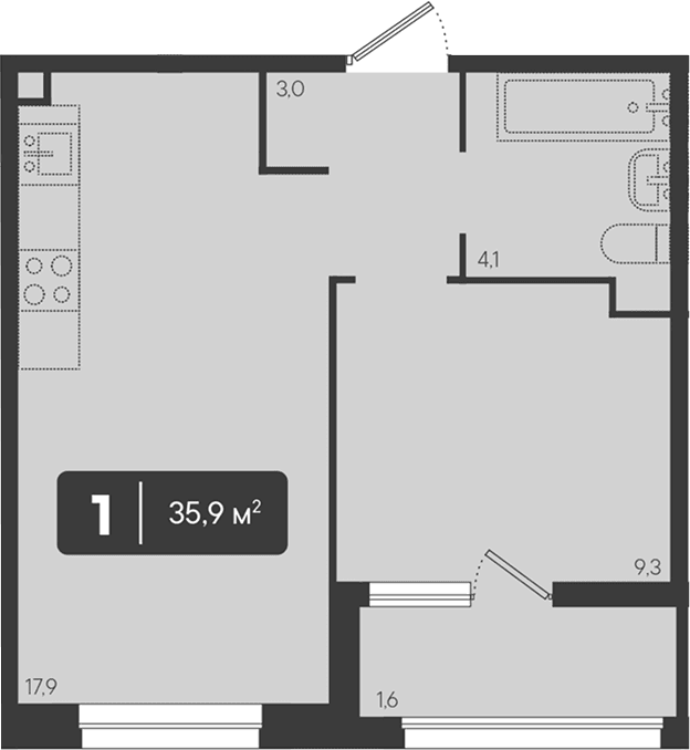 Продается 1-комн. квартира, 34.3 м²