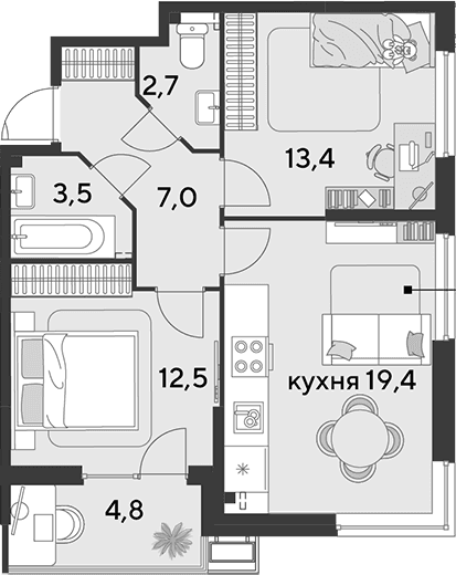 Продается 3-комн. квартира, 58.5 м²
