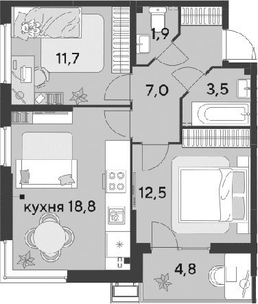 Продается 3-комн. квартира, 55.4 м²