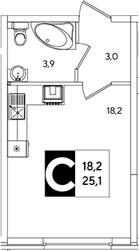 Продается 1-комн. квартира, 25.1 м²