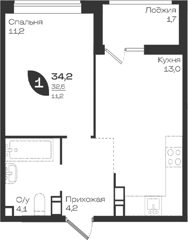 Продается 1-комн. квартира, 32.5 м²