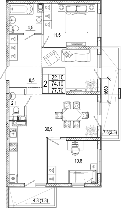 Продается 3-комн. квартира, 74.1 м²