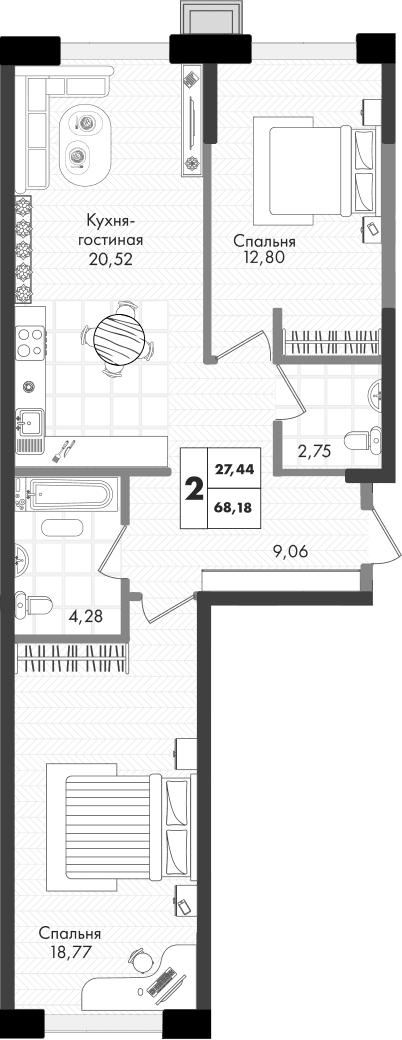 Продается 3-комн. квартира, 68.18 м²