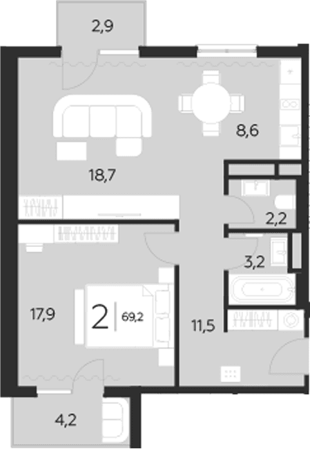 Продается 1-комн. квартира, 62.1 м²