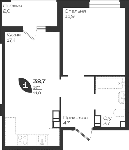 Продается 1-комн. квартира, 37.7 м²