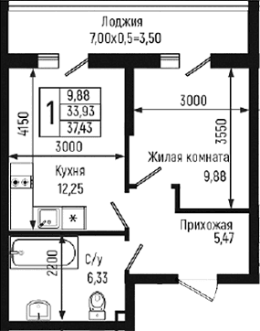 Продается 1-комн. квартира, 33.93 м²