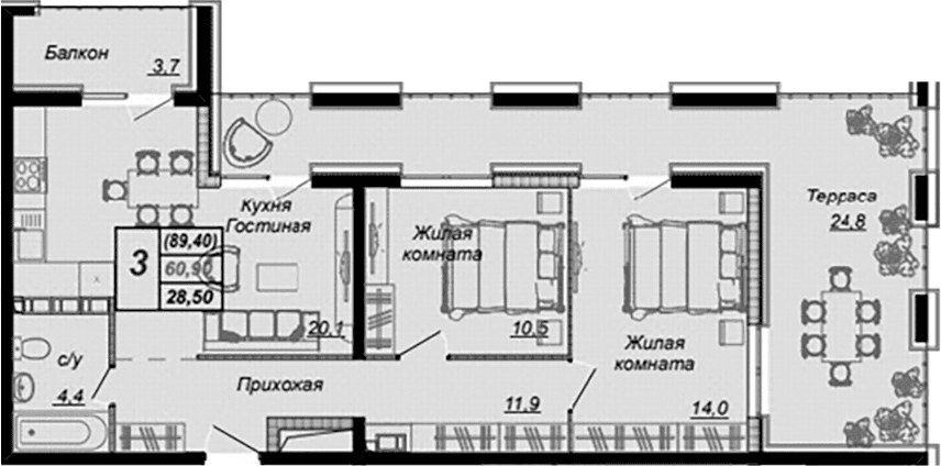 Продается 2-комн. квартира, 58.5 м²