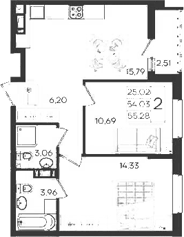 Продается 2-комн. квартира, 54.03 м²