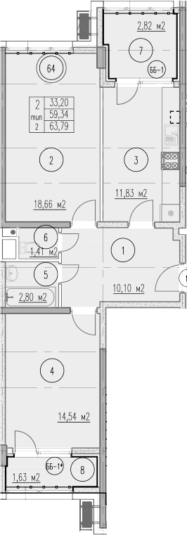 Продается 2-комн. квартира, 59.34 м²
