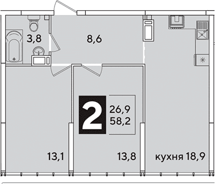 Продается 3-комн. квартира, 58.2 м²
