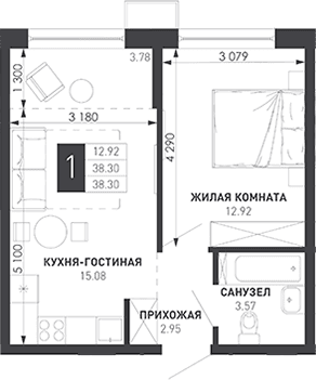 Продается 1-комн. квартира, 39.11 м²