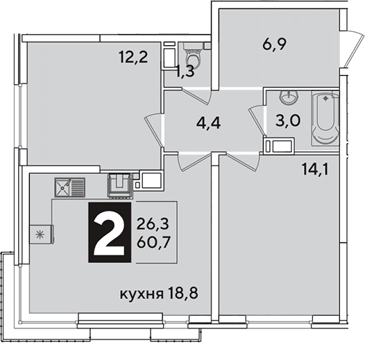 Продается 3-комн. квартира, 60.7 м²