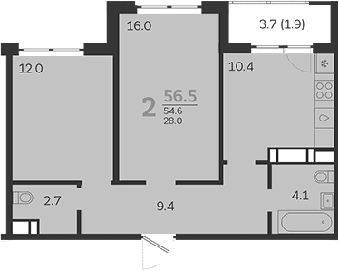 Продается 2-комн. квартира, 53.6 м²