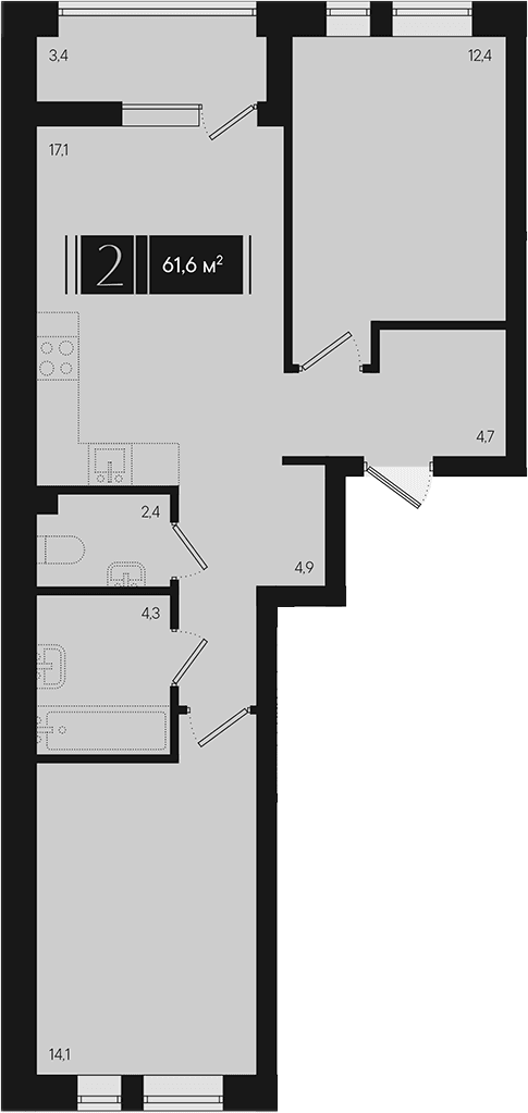 Продается 2-комн. квартира, 59.9 м²