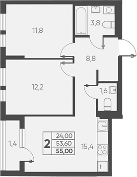 Продается 2-комн. квартира, 53.6 м²