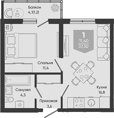 Продается 2-комн. квартира, 36.1 м²