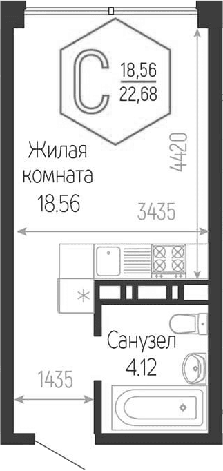 Продается 1-комн. квартира, 22.68 м²