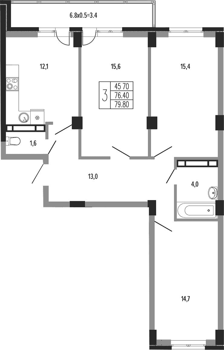 Продается 3-комн. квартира, 78.95 м²