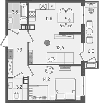 Продается 2-комн. квартира, 52.9 м²