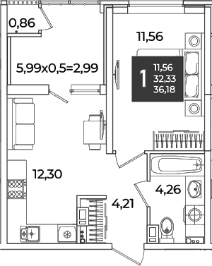 Продается 1-комн. квартира, 32.33 м²