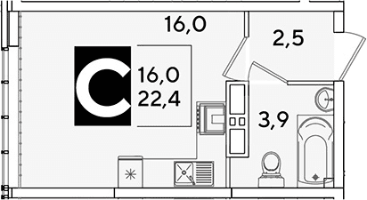 Продается 1-комн. квартира, 22.4 м²