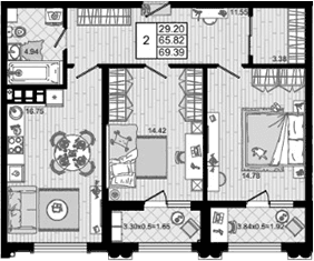 Продается 2-комн. квартира, 65.82 м²