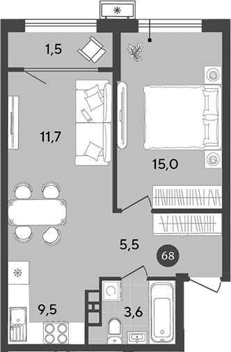 Продается 2-комн. квартира, 45.3 м²