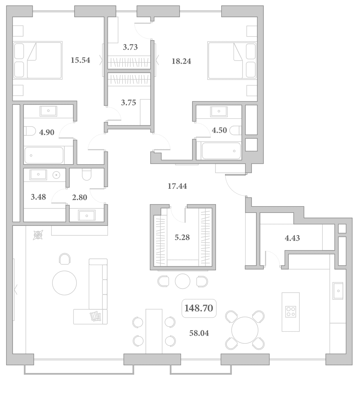 Продается 3-комн. квартира, 142.13 м²