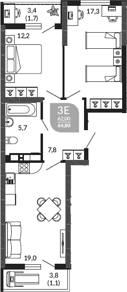 Продается 3-комн. квартира, 62 м²